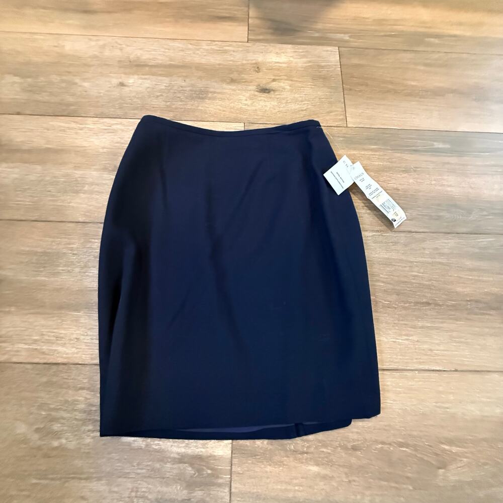 Chaus Vintage 100% Worsted Wool Midi Skirt w/Back Slit - Black - Size 16 NWT
